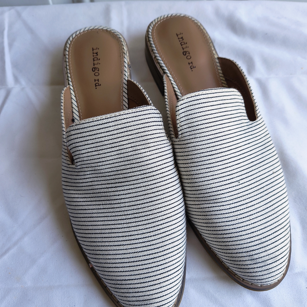 Indigo Women's Black and White Striped Slip-On Shoes